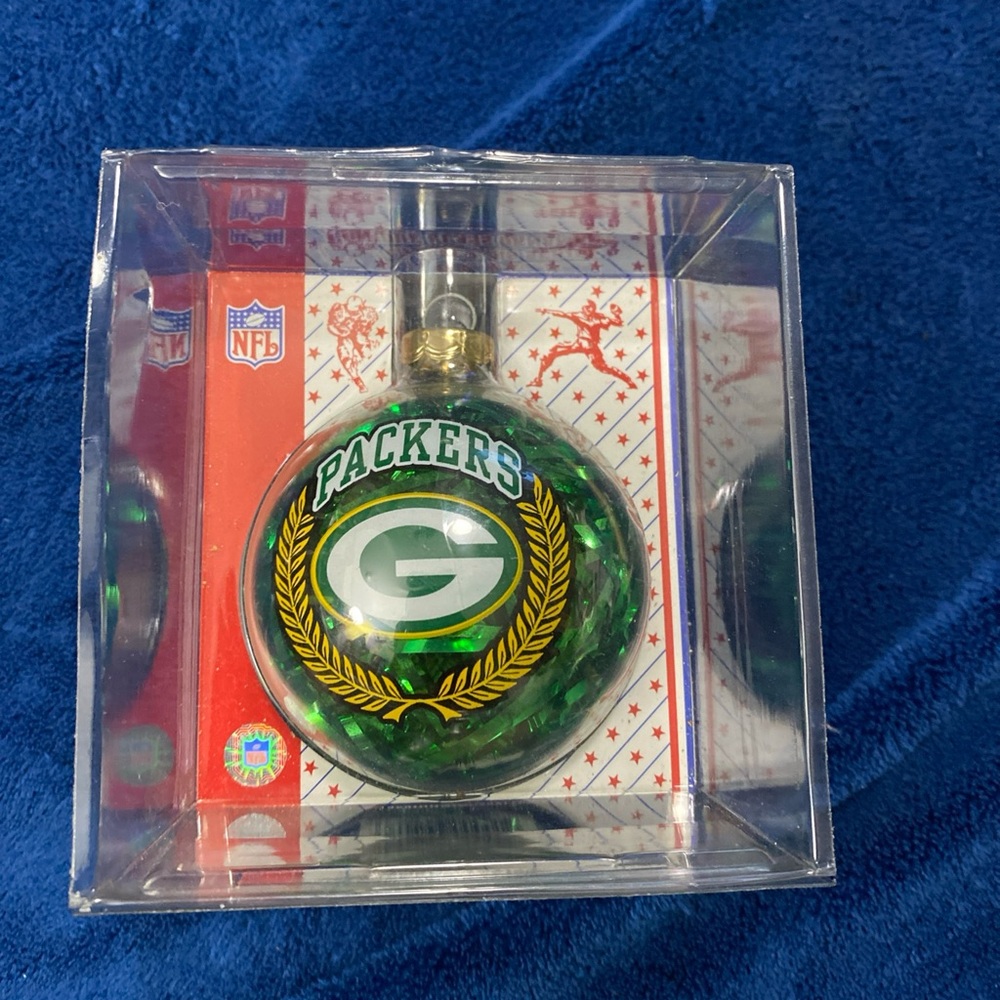 Vintage Topperscot Green Bay Packers Tinsel Filled Glass Ball Christmas Ornament